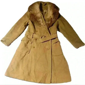 Beautiful Wool Blend Trench with Fur Collar, Rovercoat by Arthur Jay